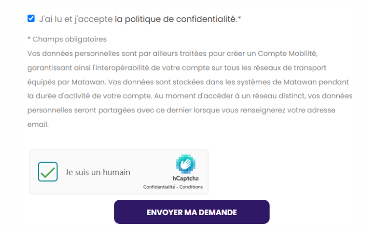 cocher les co nditions générales et cliquez sur envoyer ma demande